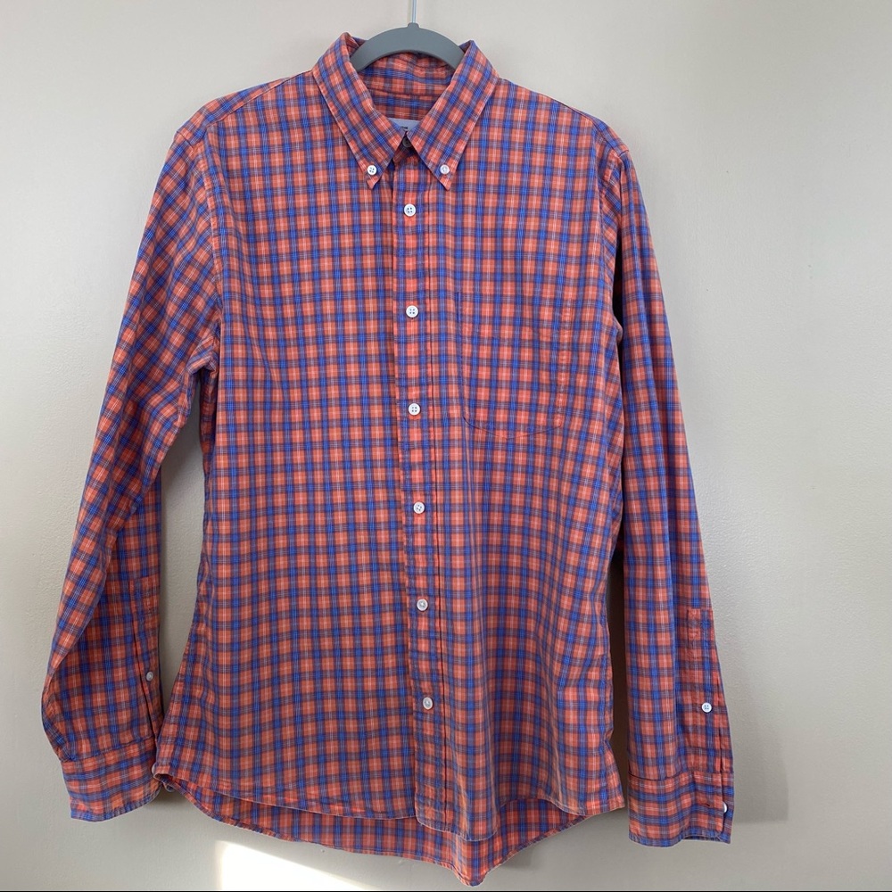 Men’s Jake Spade Bleeker Street NY long sleeve orange & blue plaid button down